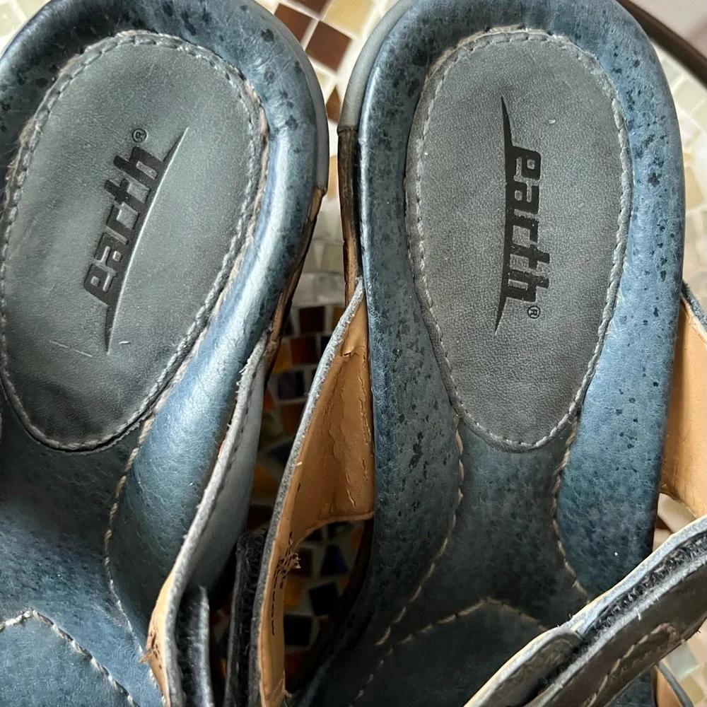 Earth Moraccan Blue Eden Adjustable Beaded Lattice Wedge Sandals Boho EUC 10B
